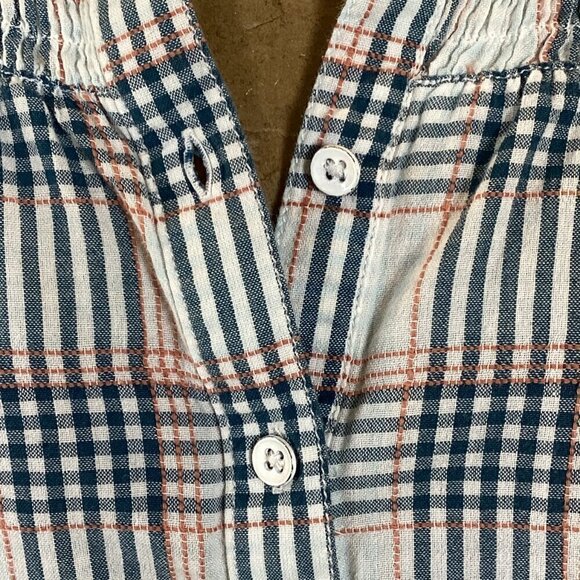 Old Ranch Cotton Plaid Smock Accent Sleeveless Button-Down Top Sz S #278G - Picture 6 of 9